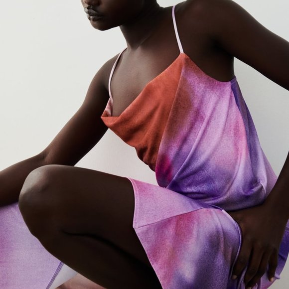 NWT ZARA PURPLE PRINTED DRESS WITH DRAPING - Picture 3 of 9